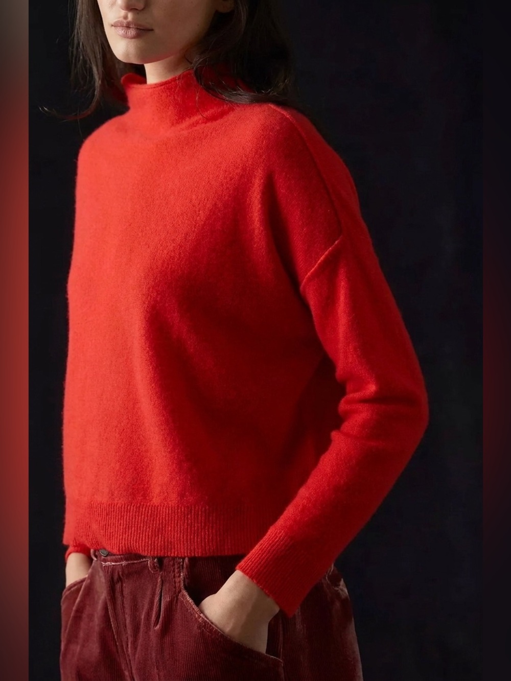 Pilcro Alani 100% Cashmere Mock Neck Sweater Red Cropped XS Anthropologie